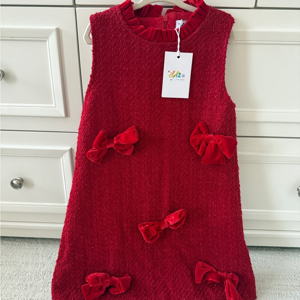 Lola + the Boys Valentina Red Sleeveless Kids Dress with Bows